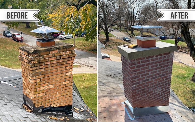 chimney top repair, brick repair, tuck pointing, and chimney top replacement in waite park minnesota